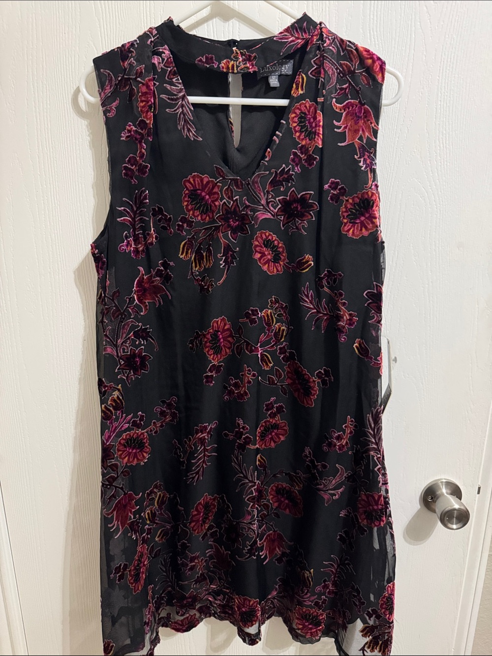 Luxology Multicolor Velvet Floral Overlay Choker Dress Women’s 12 Sleeveless NWT - Picture 2 of 12